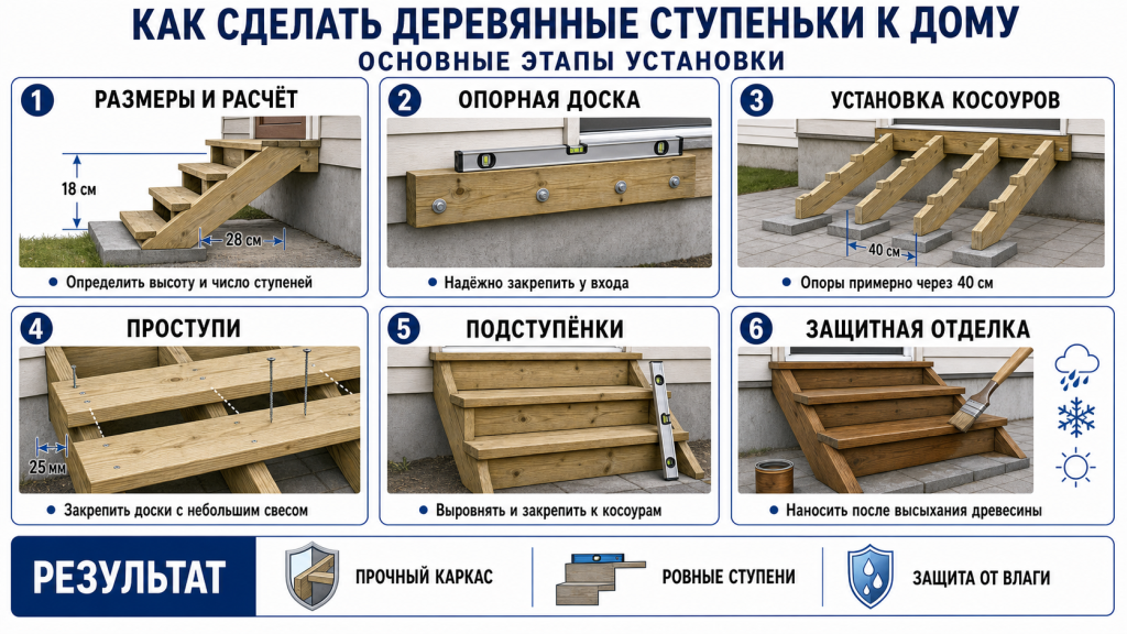 Деревянные ступеньки к дому